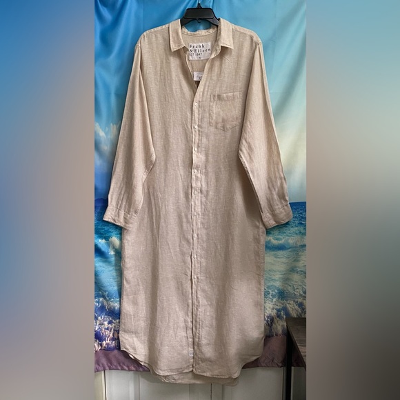 Frank & Eileen Rory Long Sleeve Linen Shirtdress dress Size: XL Sand - Picture 3 of 16
